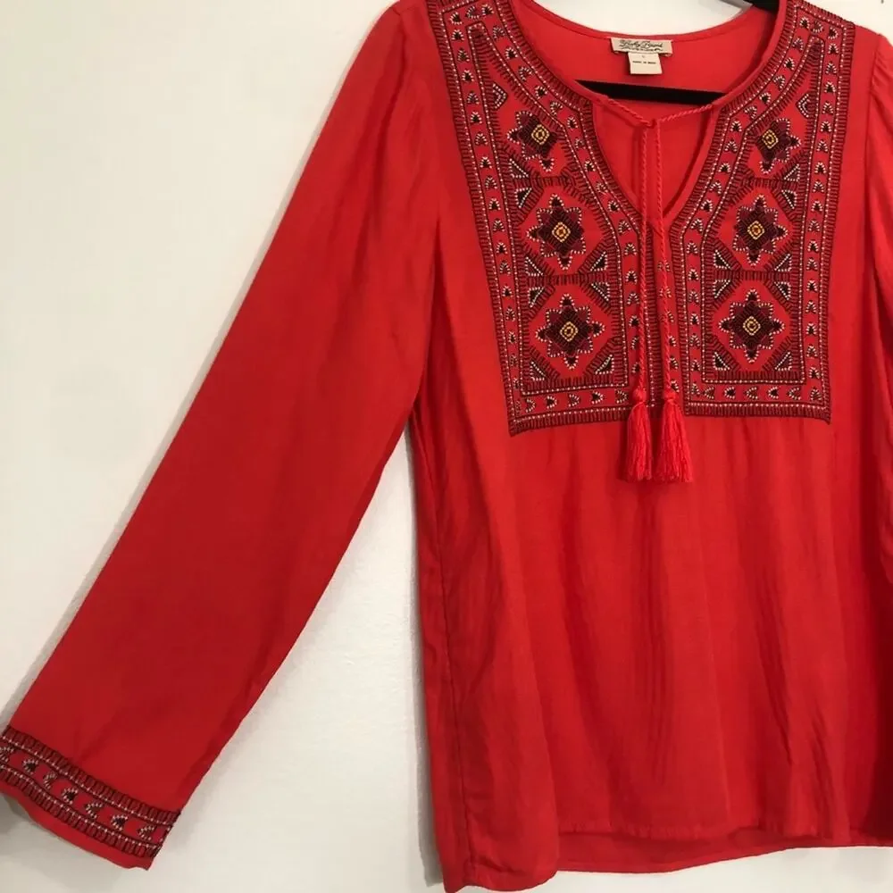 Lucky Brand Embroidered Bib Tunic Boho Small
